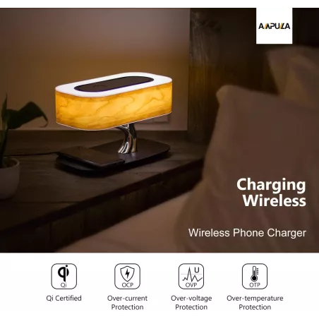 Lampe de Chevet Masdio : Haut-Parleur Bluetooth, Charge Sans Fil, Lumière Ambiante Parfaite
