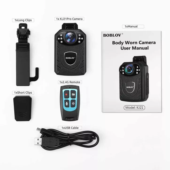 BOBLOV KJ21 Pro: Mini Caméra Corporelle HD 1296P avec Télécommande et Vision Nocturne - Autonomie 10h