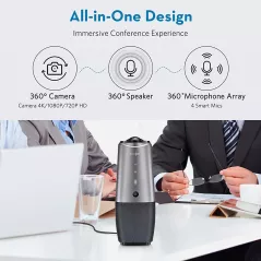 COOLPO Caméra Conférence 4K AI: Audio 360°, Suivi Vocal, Collaboration Facile!