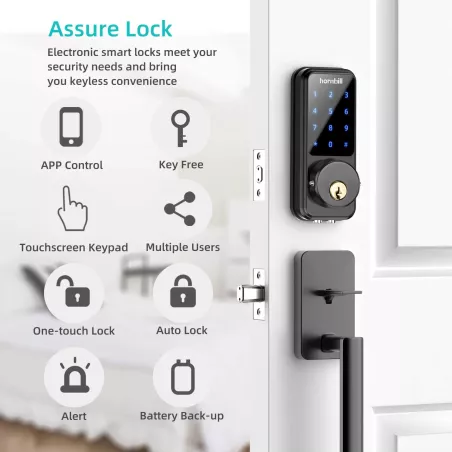Hornbill Serrure de Porte Connectée: Sécurité Bluetooth, Clavier Tactile & Contrôle Vocal Alexa