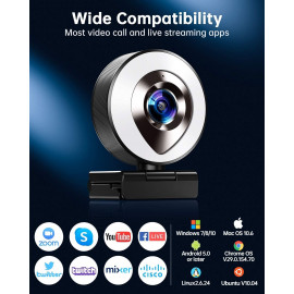 CASECUBE 1080P Webcam with Ring Light & Noise-Reduction Mic