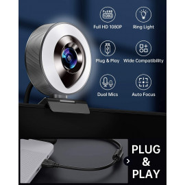 CASECUBE 1080P Webcam with Ring Light & Noise-Reduction Mic