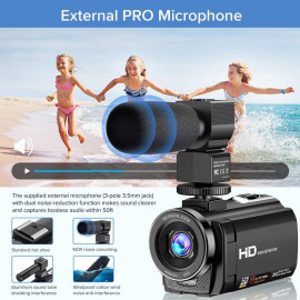 Caméscope Full HD 1080P avec Microphone pour YouTube & Vlogging