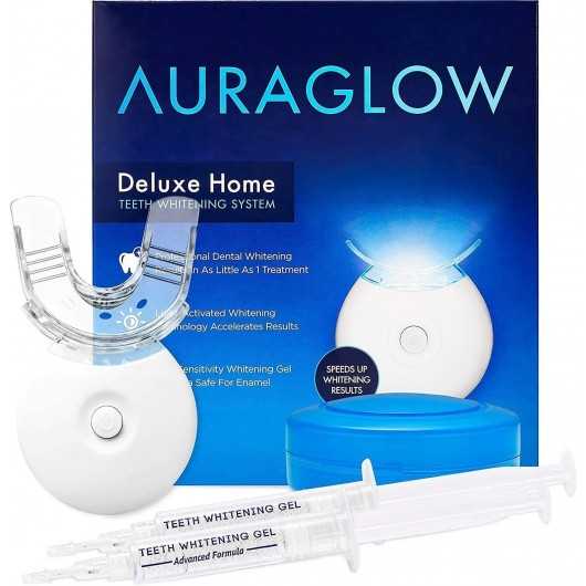 AuraGlow Teeth Whitening Kit - LED Light for Faster Results