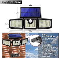 AmeriTop Lumière Solaire 800LM: Sécurité Optimale avec Détecteur de Mouvement 270°!