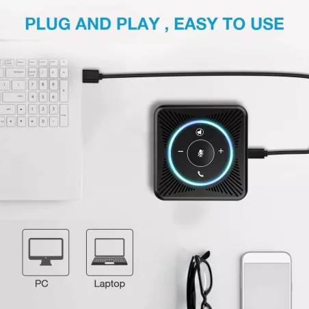 eMeet M0: Haut-Parleur Conférence USB avec Audio 360° Impeccable pour Réunions Claires