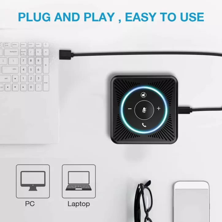 eMeet M0: Haut-Parleur Conférence USB avec Audio 360° Impeccable pour Réunions Claires