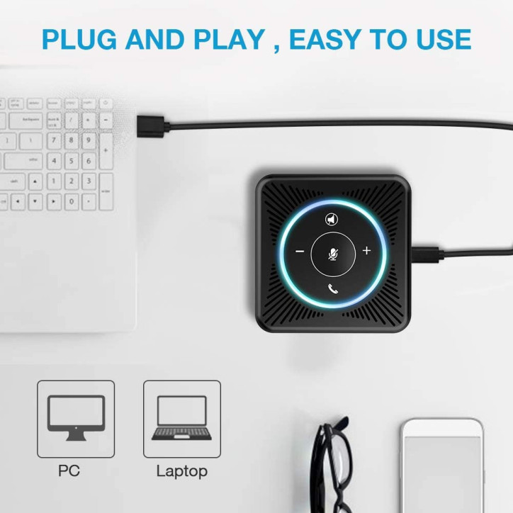 eMeet M0 Conference Speaker: Crystal Clear Audio & 360° Pickup for Zoom, Skype, & More!