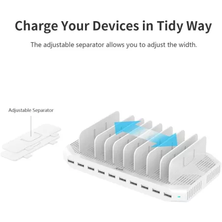 Station de Charge Alxum 120W: Organisez et Chargez 10 Appareils Rapidement! (USB-C & QC 3.0)