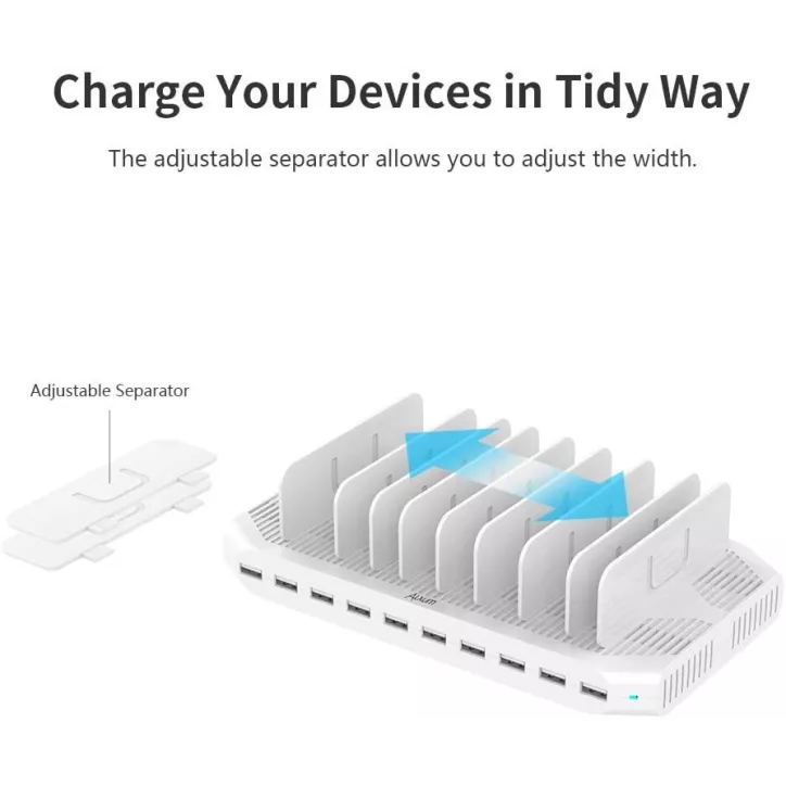 Station de Charge Alxum 120W: Organisez et Chargez 10 Appareils Rapidement! (USB-C & QC 3.0)