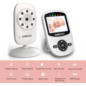 Moniteur vidéo pour bébé avec appareil photo numérique, moniteur vidéo sans fil ANMEATE numérique 2,4 GHz avec moniteur de