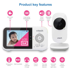 VTech VM819 Video Baby Monitor with 19Hour Battery Life 1000ft Long Range Auto Night Vision 2.8” Screen 2Way Audio Talk