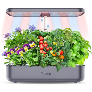 Yoocaa 12 Hydroponics Growing System, Indoor Herb Garden with LED Light, Up to 19.4'' Height Adjustable Indoor Gardening System,