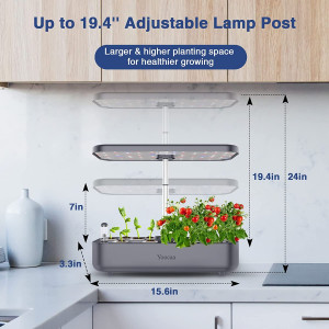 Yoocaa 12 Hydroponics Growing System, Indoor Herb Garden with LED Light, Up to 19.4'' Height Adjustable Indoor Gardening System,