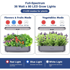 Yoocaa 12 Hydroponics Growing System, Indoor Herb Garden with LED Light, Up to 19.4'' Height Adjustable Indoor Gardening System,