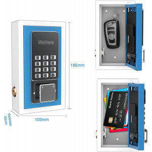 WeHere Key Lock Box use Bluetooth/One-Time Password/Fixed Code Unlock, Electronic Lock Box for House Key, Wall Mount Hide a Key