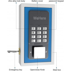 WeHere Key Lock Box use Bluetooth/One-Time Password/Fixed Code Unlock, Electronic Lock Box for House Key, Wall Mount Hide a Key