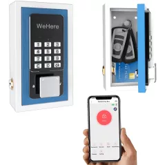 WeHere Key Lock Box use Bluetooth/One-Time Password/Fixed Code Unlock, Electronic Lock Box for House Key, Wall Mount Hide a Key