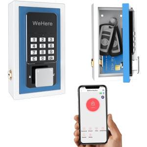 WeHere Key Lock Box use Bluetooth/One-Time Password/Fixed Code Unlock, Electronic Lock Box for House Key, Wall Mount Hide a Key