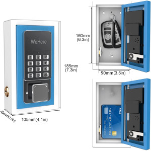 WeHere Key Lock Box use Bluetooth/One-Time Password/Fixed Code Unlock, Electronic Lock Box for House Key, Wall Mount Hide a Key
