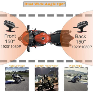 ZOMFOM Dash Cam Waterproof Recording Camera for Motorcycle, 3'' LCD Front and Rear FHD 1080P Waterproof Lens Wide Angle 150°