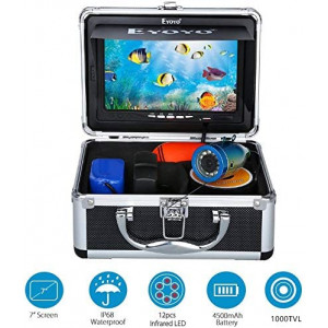 Eyoyo Portable Underwater Fishing Camera Waterproof 1000TVL Video Fish Finder 7 inch LCD Monitor 12pcs IR Infrared Lights for