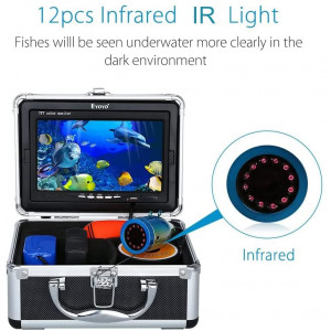 Eyoyo Portable Underwater Fishing Camera Waterproof 1000TVL Video Fish Finder 7 inch LCD Monitor 12pcs IR Infrared Lights for