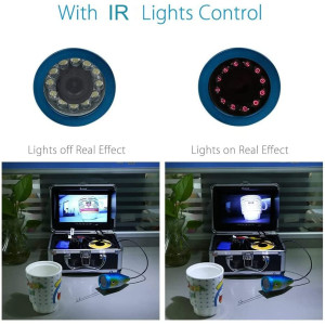 Eyoyo Portable Underwater Fishing Camera Waterproof 1000TVL Video Fish Finder 7 inch LCD Monitor 12pcs IR Infrared Lights for