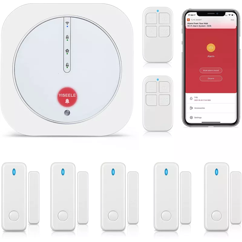 YISEELE Home Security System, Door Alarm System with WiFi, Alarm Security with Phone APP Alert, 9-Piece Kit: Alarm Siren, Door