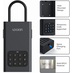 Lockin Smart Lock Box L1 Waterproof Wireless Large Key Safe for House Wall Door Outside IOS/Android App Remotely Generates Digital Bluetooth-Password/ Pin Codes Lockbox for 1 Time Use Recurring Visits and Exact Dates/Times 