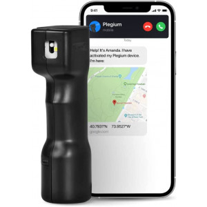 Plegium Smart Pepper Spray 5-en-1 (Noir) Textes de localisation GPS gratuits et appels téléphoniques, surveillance