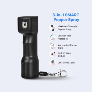 Plegium Smart Pepper Spray 5-en-1 (Noir) Textes de localisation GPS gratuits et appels téléphoniques, surveillance