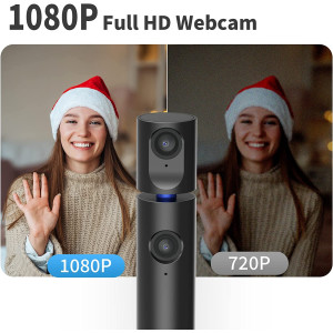 CZUR Halo Streaming Dual Webcam, Professional USB Web Camera1080P with Microphone, 90° View Computer Camera, Plug & Play,