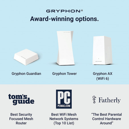 Gryphon AX Advanced Security and Parental Control Tri-Band Mesh WiFi 6 System, 3000 sqft Coverage per Mesh Router WiFi 6,