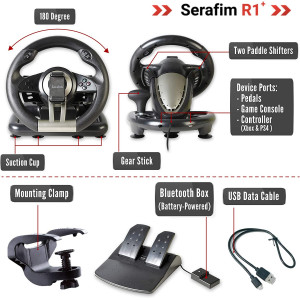 Serafim R1+ Racing Gaming Steering Wheel with Sensitive Pedal and shifter - supports : XBOX ONE / XBOX Series X&S / PlayStation