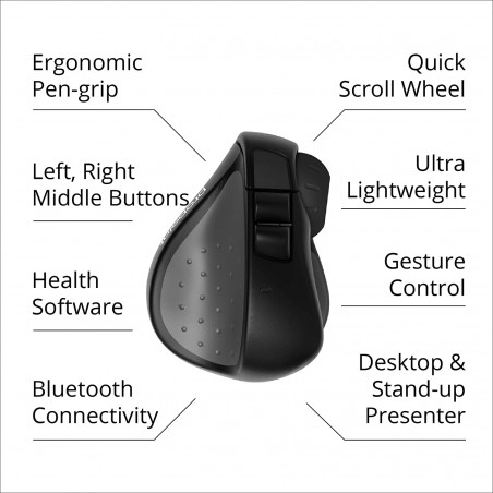 Swiftpoint ProPoint Wireless Ergonomic Mouse & Presentation Clicker with Health Software, Vertical Pen Grip, Virtual Laser
