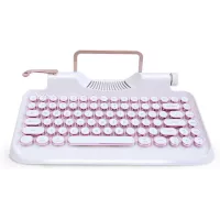 RYMEK Typewriter Style Mechanical Wired & Wireless Keyboard with Tablet Stand, Bluetooth Connection (White)