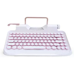 RYMEK Typewriter Style Mechanical Wired & Wireless Keyboard with Tablet Stand, Bluetooth Connection (White)