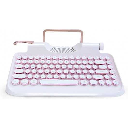 RYMEK Typewriter Style Mechanical Keyboard | Wired & Wireless, Tablet Stand, Bluetooth - White