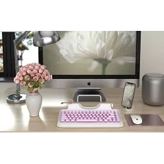 RYMEK Typewriter Style Mechanical Wired & Wireless Keyboard with Tablet Stand, Bluetooth Connection (White)