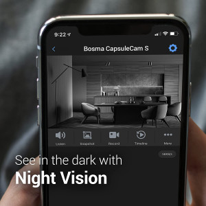 Bosma CapsuleCam-S Baby Monitor, Indoor Security Camera with Phone app, 1080p HD WiFi Camera with 2 Way Audio, 138° Super Wide