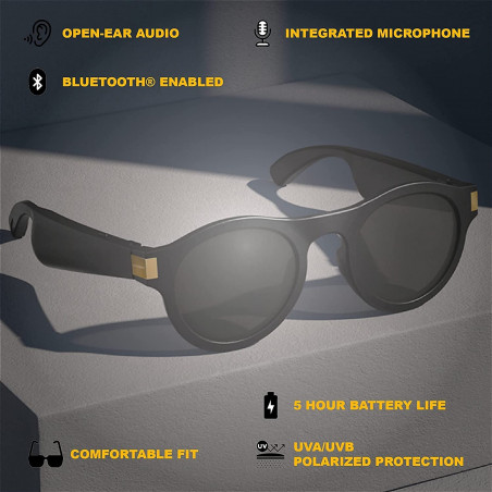 Flows Bandwidth - Smart Bluetooth Audio Sunglasses with Open Ear Headphones - Voice Control - Polarized UVA/UVB Lenses - for Men
