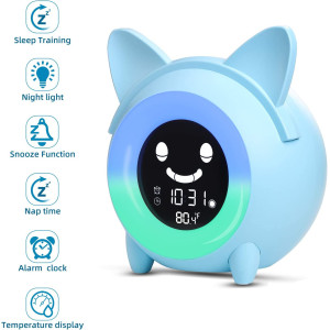 Kids Alarm Clock, Children's Sleep Trainer, OK to Wake Clock for Bedroom Cute Digital Clock with Temperature , 5 Colors Smart