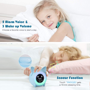 Kids Alarm Clock, Children's Sleep Trainer, OK to Wake Clock for Bedroom Cute Digital Clock with Temperature , 5 Colors Smart