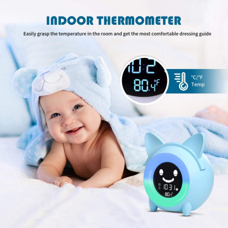 Kids Alarm Clock, Children's Sleep Trainer, OK to Wake Clock for Bedroom Cute Digital Clock with Temperature , 5 Colors Smart
