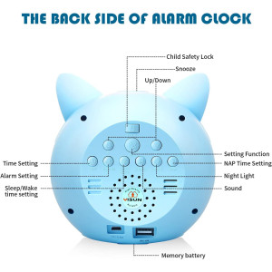 Kids Alarm Clock, Children's Sleep Trainer, OK to Wake Clock for Bedroom Cute Digital Clock with Temperature , 5 Colors Smart