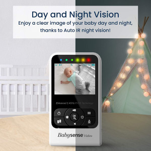 New Babysense Video Baby Monitor with Camera and Audio, Long Range, Room Temperature, Infrared Night Vision, Two Way Talk Back,