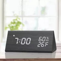 Réveil Bois JALL: Élégant, Température, Humidité & Triple Alarme - Votre Allié Matinal Parfait!