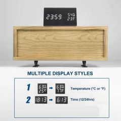 Digital Alarm Clock, with Wooden Electronic LED Time Display, 3 Alarm Settings, Humidity & Temperature Detect, Wood Made