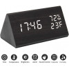 Digital Alarm Clock, with Wooden Electronic LED Time Display, 3 Alarm Settings, Humidity & Temperature Detect, Wood Made